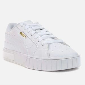 Puma White Leather Platform Sneaker with Gold Accent